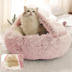 ShinHye Cat Bed Round Plush Fluffy Hooded Cat Bed Cave, Cozy - Image 3