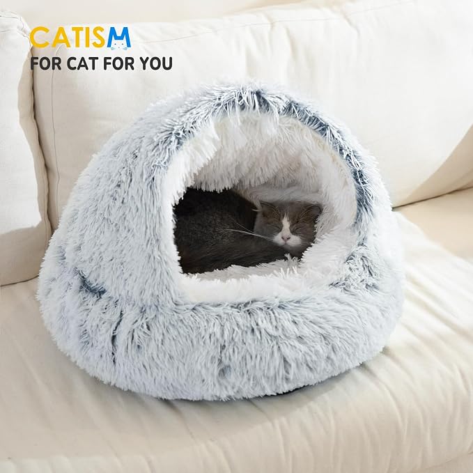 CATISM Cozy Plush Hooded Cat Bed, Indoor/Outdoor, Self-Warming Cave, Removable - Image 7