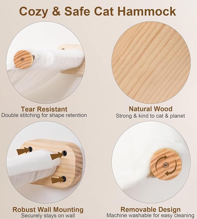 Cat Scraching Post Wall Shelves Set of 3 –1 Floating Fabric Hammock, 2 Cat Wall - Image 3