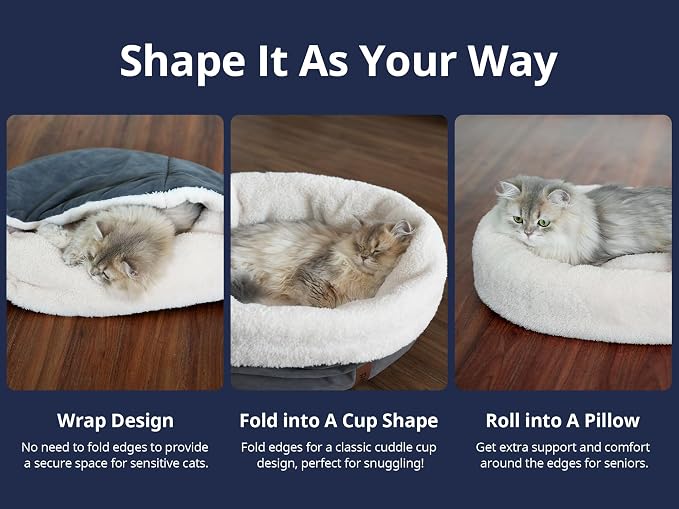 Self Warming Cat Bed, 17.7" x 13.7" Anti-Slip Soft Round Thermal Pet Cushion Bed - Image 4