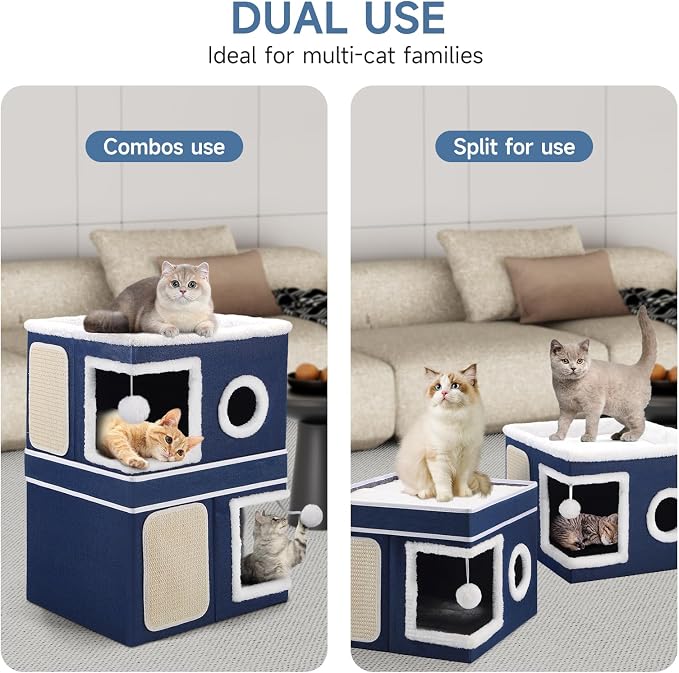 Shikha 2-Storey Cat Houses for Indoor Cats, Dual-Purpose Double Large Cat Beds - Image 2