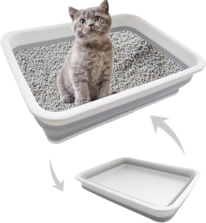 Collapsible Small Cat Litter Box, 14.6 x 10.6 x 4.8 inch Open Waterproof Low by chuyouan