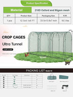 Poray Large 12.3X4FT Tunnel Plant Netting Cover, 6FT Tall Crop Cage Tomato - Image 2