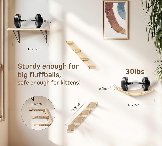 Cat Wall Shelves Set with Sisal Cats Window Perch, 4 Piece Wood Climbing - Image 5