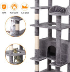 71'' Velvet Cat Climbing Frame, Large Top Padded Perch and Playhouse, - Image 4