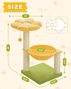 28" Flower Cat Tree Cute with Flower Top Perch, Large Hammock - Image 7