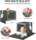 Cat Litter Box with X-Large Litter Mat and Scoop, Large Covered Litter Box with - Image 2