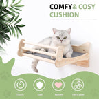 Pine Cat Wall Shelves with Scratch Mat, Wall-Mounted Cat Shelves, Space-Saving - Image 3