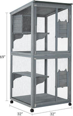 69-Inch Catio, Wooden Cat Enclosure, 4-Tier Cat House w/Waterproof Roof - Image 6