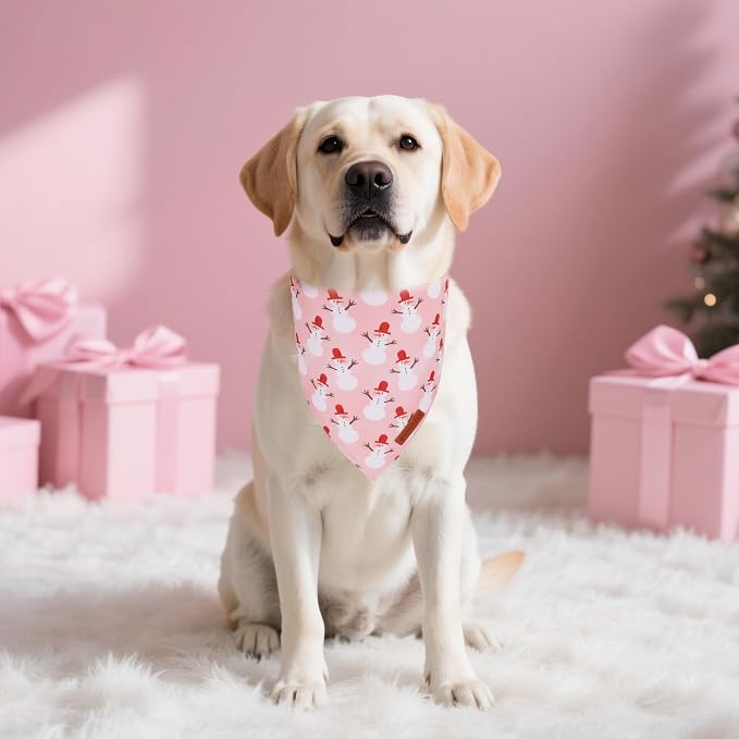 ADOGGYGO Pink Christmas Dog Bandanas 2 Pack, Reversible Santa Snowman Xmas - Image 3
