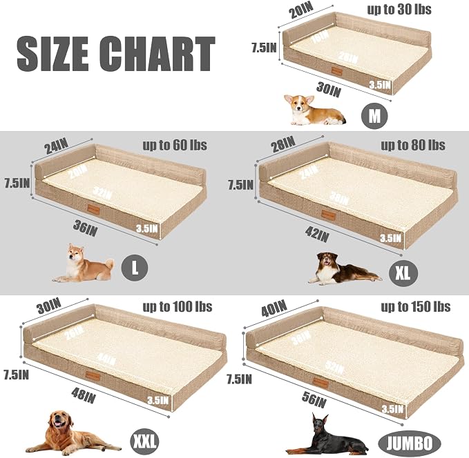 Patas Lague Orthopedic Dog Bed Medium Size Dog 30''X20'', Waterproof L Bolster - Image 5
