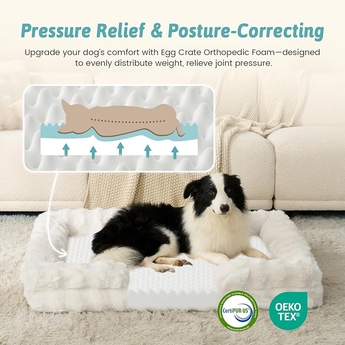 Self Warming Dog Bed for Large Size Dog, Faux Fur Orthopedic Puppy Sofa - Image 3