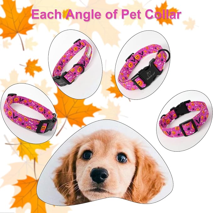 Halloween Dog Collar, Cute Pumpkin Bat Pattern Halloween Purple Puppy Collar - Image 5