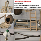 Parakeet Playground Bird Play Stand Natural Wood Perch Gym Parrots Nest Climb - Image 3