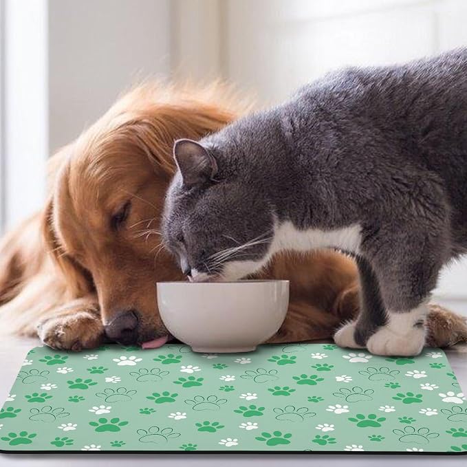 Dog Food Mat, Absorbent Water Bowl Mats Cat Pet Feeding Placemats Green 16 * 24 - Image 7