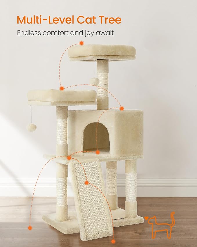 Feandrea Cat Tree, 45.3-Inch Cat Tower, Plush Condo - Image 4