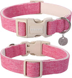 DOGWONG Cotton Hemp Dog Collar, Heavy-Duty Pink Dog Collar Adjustable Soft - Image 3