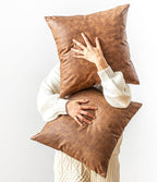 Pack of 2 Faux Leather Pillow Covers, Soft Rustic Farmhouse Neutral Vintage by GEGELICA