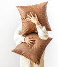 Leather Throw Pillow Covers Pack of 2 Brown, Modern Boho Thickened Floor by GEGELICA