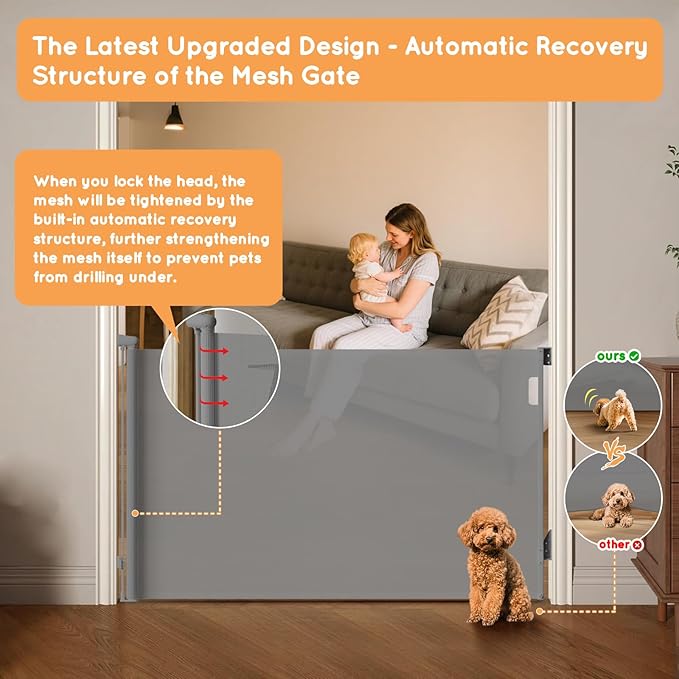 Retractable Baby Gate for Stairs, Automatic Tension, One-Hand Operation - Image 5