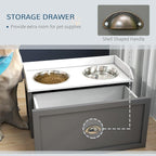 PawHut Feeding Station with Storage Drawer, Food Storage Cabinet with 2 - Image 4