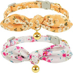 2 Pack Cotton Cat Collar, Removable Bowtie, Floral Pattern, Safety Breakaway by Petiry