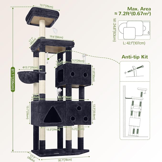 Globlazer Extra Large Cat Tower, 81-inch Tall Cat Tree - Image 7
