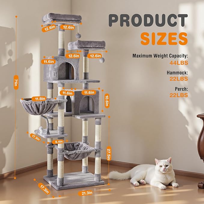 Sweetcrispy 71 inch Cat Tree Tower, Large Multi Level Cat Climbing Tower - Image 2
