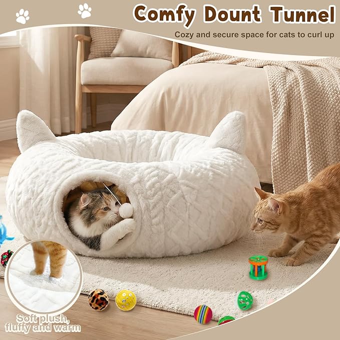 OurWarm Cat Tunnel Bed for Indoor Cats, Soft Plush Cat Donut Tunnel - Image 5