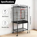 53 Inch Bird Cage with Wooden Perches, Standing Wrought Iron Birdcage with - Image 6