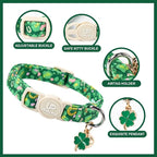Cat Collar, Spring Green Trefoil Cat Collar - Image 2