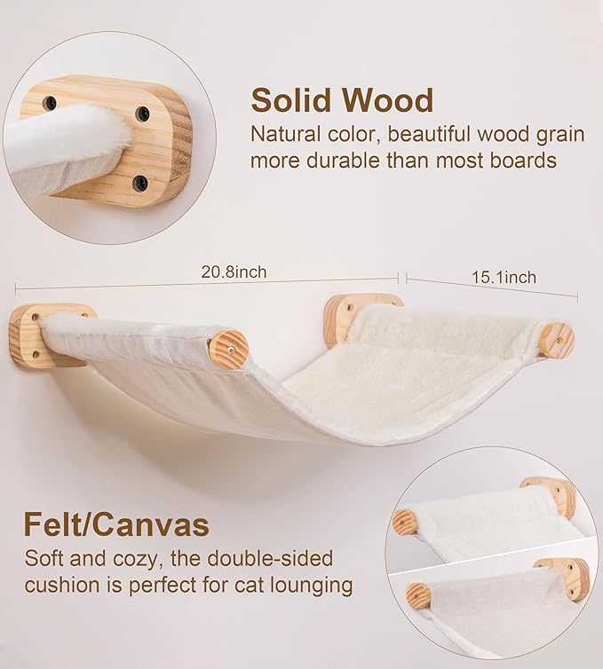 Cat Scraching Post Wall Shelves Set of 3 –1 Floating Fabric Hammock, 2 Cat Wall - Image 4