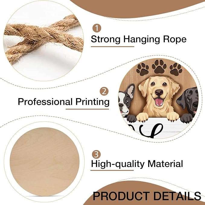 Deroro Welcome Dogs Front Door Sign, Paw Prints Wood Door Hanger Outdoor - Image 3