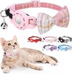 Airtag Cat Collar with Bells and Bowtie -Safety Elastic Band Kitten Collar by DILLYBUD