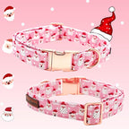 Dog Collar, Christmas Pink Santa Claus Cotton Pet Collar Bow Holiday Girl Boy - Image 4