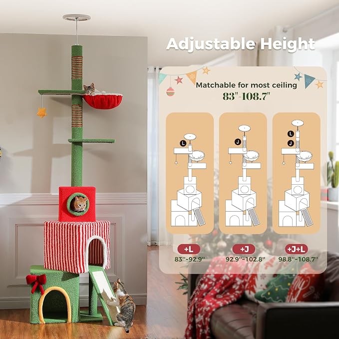 PETEPELA 83-108'' Floor to Ceiling Christmas Cat Tree - Image 2