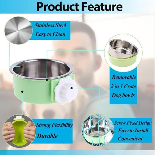 2 Pieces Crate Dog Bowl, Removable Stainless Steel Pet Kennel Hanging Food - Image 2