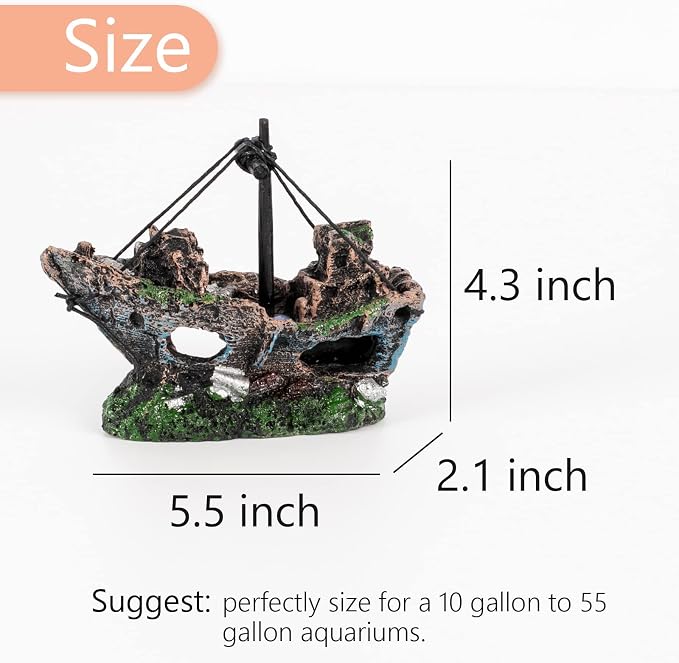 Raeasily Fish Tank Decoration Aquarium Accessories, Shipwreck Decor, Resin - Image 2