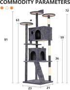 BestPet | 81" Cat Tree Tower | Dark Gray | Sturdy, Hanging Cat Toys, - Image 7