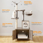 HOOBRO Cat Tree Tower with Litter Box Enclosure Indoor, Wooden Cat Condo with - Image 4