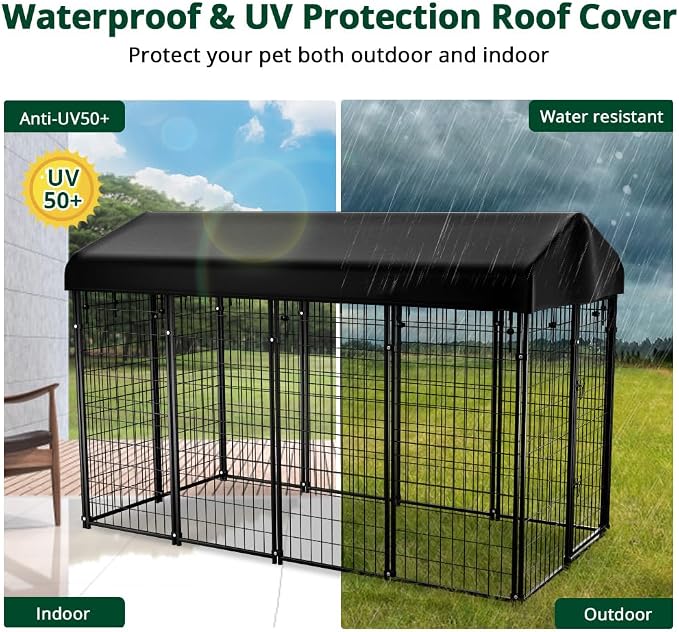 Dog Kennel Outside with Roof, Heavty Duty Welded Dog Crate Playpen with - Image 3