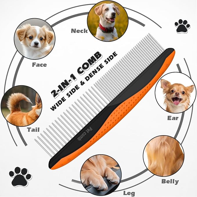 3PCS Pet Grooming Rake & Metal Comb & Flea Comb - Image 4