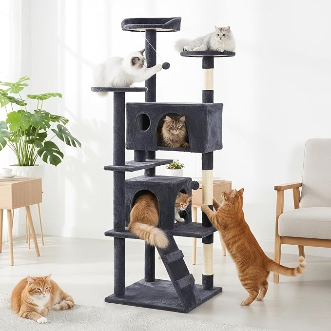 Large Cat Tree 70 Inch, Sisal Scratching Posts and Climbing Ladder, Pet Play by Aidoly
