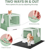 Cat Litter Box with X-Large Litter Mat and Scoop, Large Covered Litter Box with - Image 2