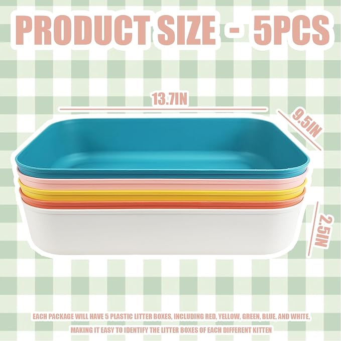 5PCS Small Litter Box, Plastic Kitten Litter Box, 13.9 x 9.8 x 3 Inch Open - Image 2