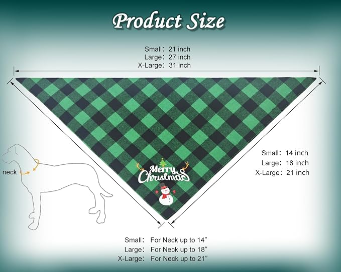 Christmas Dog Bandanas 2PCS-Small, Classic Plaid Triangle Holiday Scarf - Image 2