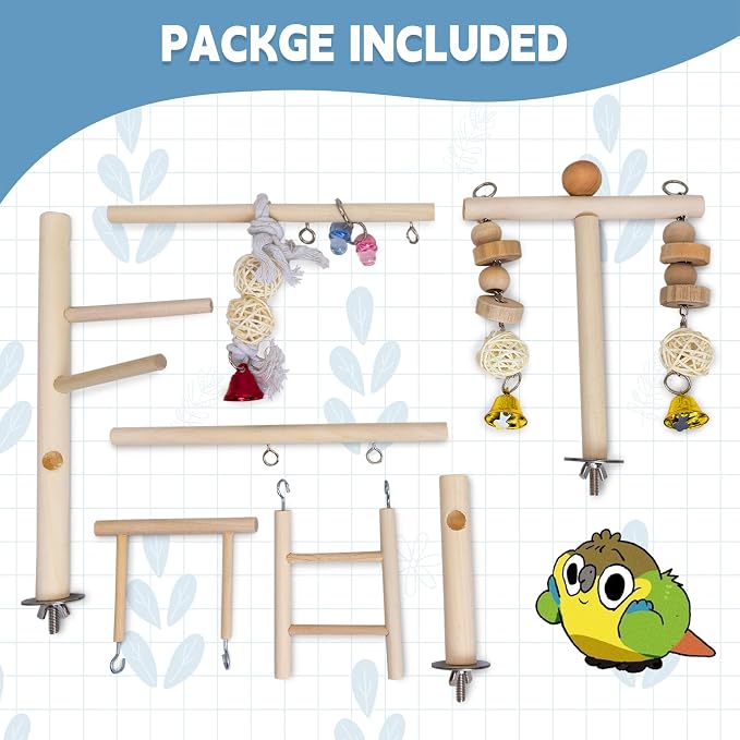 PINVNBY Bird Playground Parrot Play Gym Parakeet Cage Play Stand Wooden Perches - Image 5