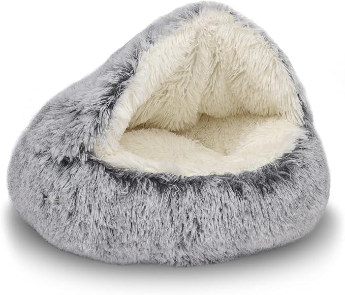 ShinHye Cat Bed Round Plush Fluffy Hooded Cat Bed Cave, Cozy by ShinHye