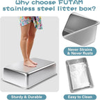 2 Pack Stainless Steel Cat Litter Box, 23.6"x15.8"x8" XXL Stainless Steel - Image 4
