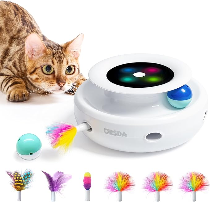 ORSDA 2in1 Interactive Toys for Indoor Cats, Timer Auto On/Off, Cat Toy Balls & by ORSDA